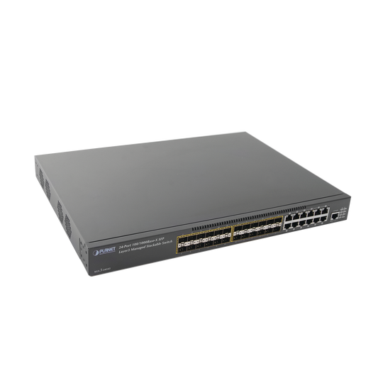 Switch Core Capa 3 de 24 Puertos SFP 1Gbps con 12 Puertos RJ-45 1Gbps Compartidos + 2 Slots de expansión