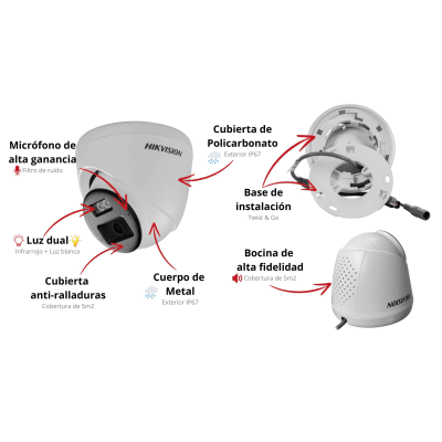 [Audio Bidireccional + Dual Light + ColorVu] Turret TURBOHD 3K / Lente 2.8 mm / 40 mts IR EXIR + 40 mts Luz Blanca / Mic