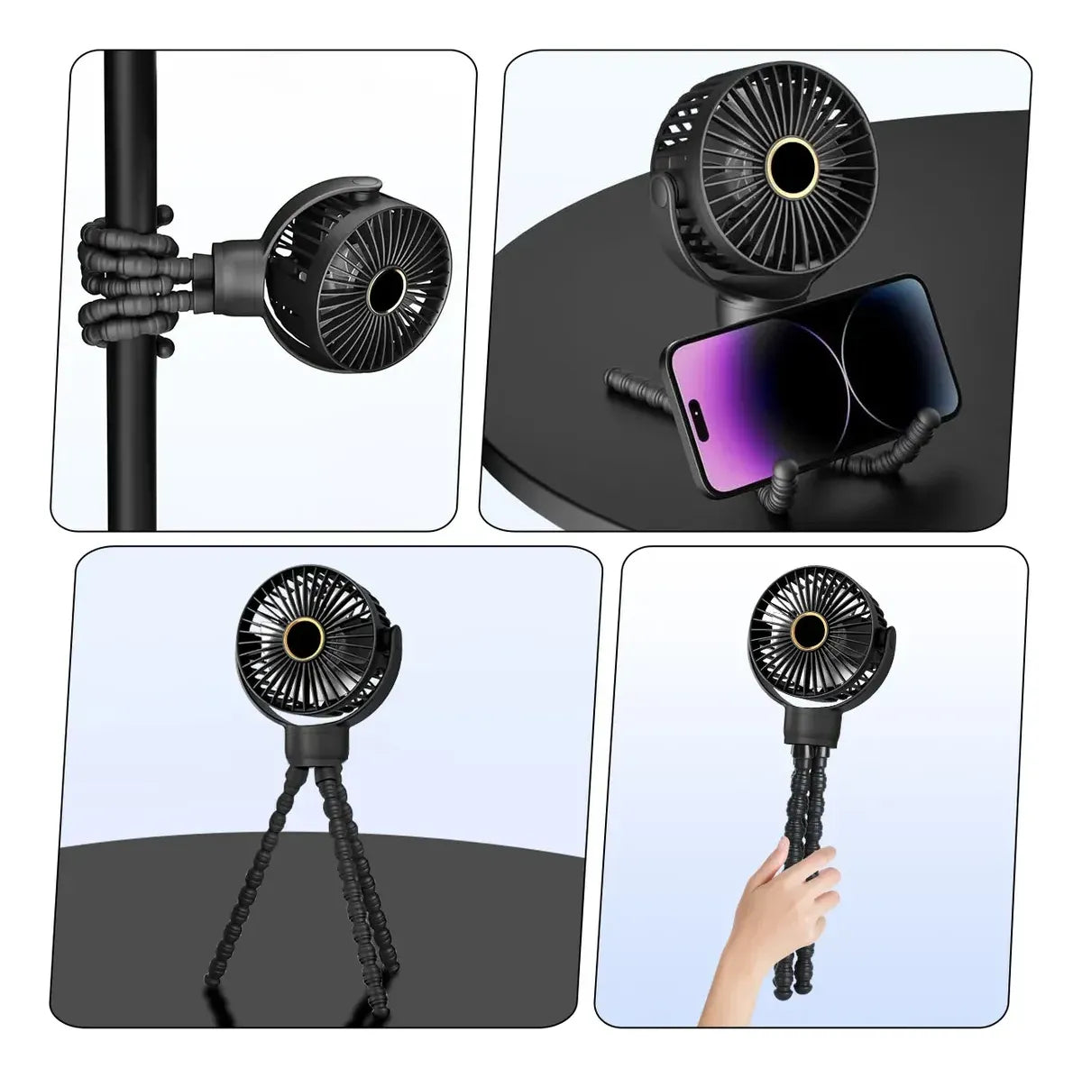 Ventilador pulpo con luz recargable