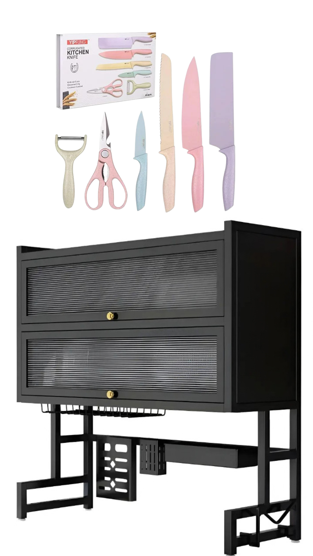 escurridor doble tapa + set cuchillos