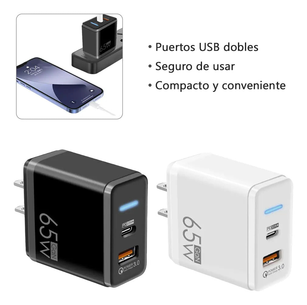 Cargador 65w cable extensible tipo c