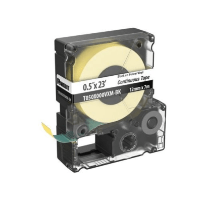 Casete de Etiquetas de Vinilo de Cinta Continua, Color Negro Sobre Amarillo, Uso Interior/Exterior, 9 mm de Ancho x 7 Me