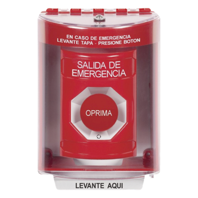 Botón de Salida de Emergencia, Cubierta de Policarbonato Súper Resistente de Superficie con Espaciador, Activación de Ac