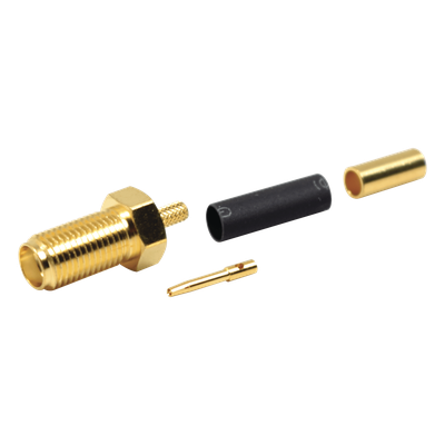 Conector SMA Hembra de Anillo Plegable para Cables RG-174/U, 8216, Oro / Oro / Teflón.
