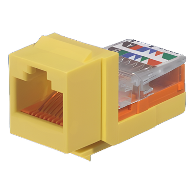 Conector Jack Estilo Leadframe, Tipo Keystone, Categoría 5e, de 8 posiciones y 8 cables, Color Amarillo