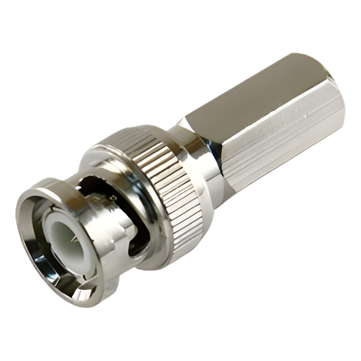 Conector BNC Macho de Ensamble Roscable (Hex.) en Sentido de las Manecillas de Reloj para Cable Coaxial RG-59/U, Níquel/