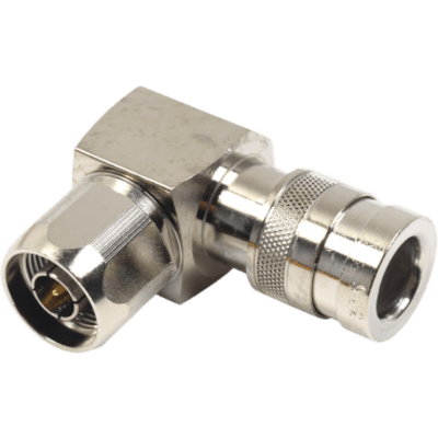 Conector N Macho de Compresion, Angulo Recto para LMR-400, CNT-400, Bronce-Blanco /Oro /Teflón.