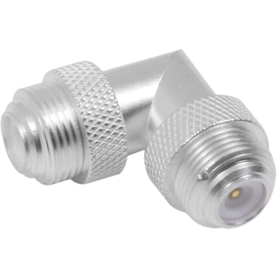 Adaptador Universal Macho UNIDAPT a Macho en Angulo Recto. Plata-Oro-Teflón.