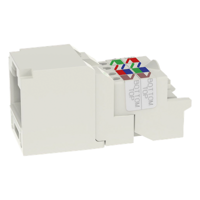 Conector Jack RJ45 Estilo TP, Mini-Com, Categoría 6, de 8 posiciones y 8 cables, Color Blanco Mate