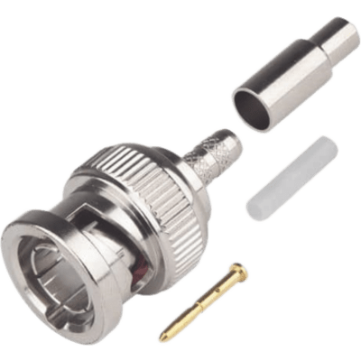 Conector BNC Macho de Anillo Plegable para Cable Coaxial RG-179/U, 75 Ohm, Níquel/ Oro/ Teflón.