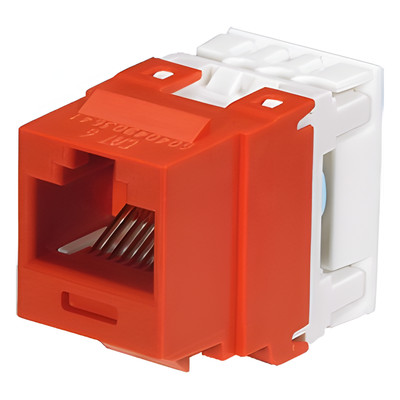 Conector Jack Estilo 110 (de Impacto), Tipo Keystone, Categoría 6, de 8 posiciones y 8 cables, Color Rojo