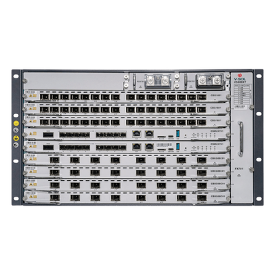 OLT Modular tipo Chasis Serie V5600X7 GPON/XGS-PON Combo, 7 Ranuras de Servicio Incluye 1 tarjeta de 16 puertos GPON con