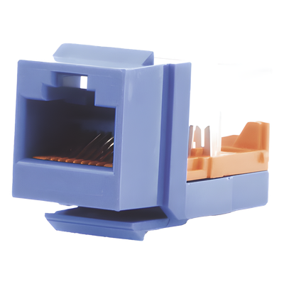 Conector Jack Estilo Leadframe, Tipo Keystone, Categoría 5e, de 8 posiciones y 8 cables, Color Azul