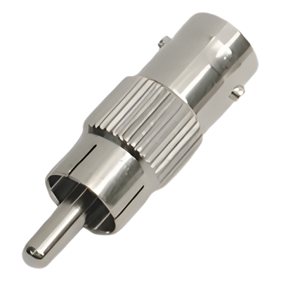 Adaptador en línea para 75 Ohm, de conector BNC hembra a RCA macho en aplicaciones de Audio-Video para cámaras, monitore