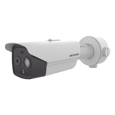 Bala IP Dual / Térmica 9.7 mm ( 256 × 192 ) / Óptico 8 mm (4 Megapixel) / 30 mts IR / Exterior IP67 / PoE / Termométrica