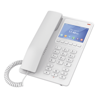 Teléfono IP Hotelero con pantalla LCD a color, 2 líneas SIP con 2 cuentas, codec Opus, IPV4/IPV6, color blanco, con gest