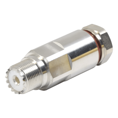 Conector UHF Hembra (SO-239) de Rosca para cable LDF4-50A, Bronce Blanco/ Plata/ Teflón.