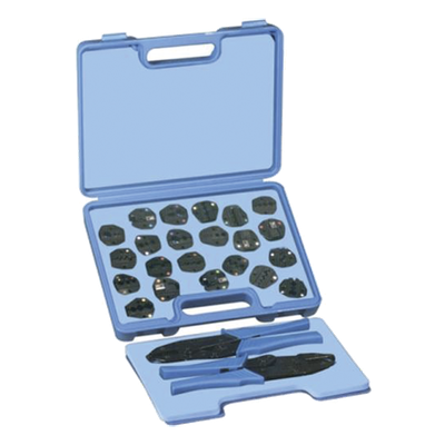 Kit en Estuche de Plástico con 17 Muelas, 10 para instalar en Cable Coaxial y 7 para Terminales, Incluye 2 Pinzas RFA-40