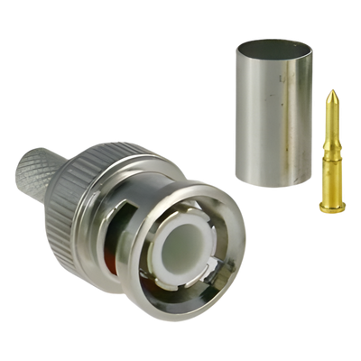 Conector BNC macho para 75 Ohm, de 3 piezas en línea, anillo plegable para cable RG-59/U en aplicación de CCTV, Níquel/ 