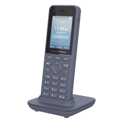 Teléfono IP inalámbrico Wi-Fi con Wi-Fi 6 de doble banda integrado (802.11a/b/g/n/ac/ax) y 12 horas de conversación.