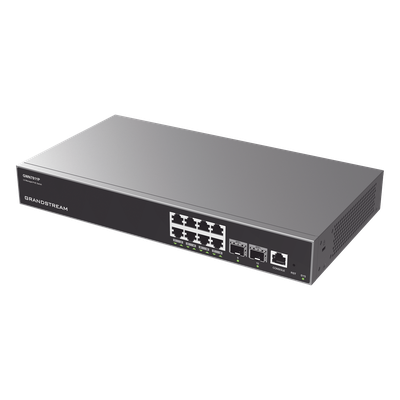 Switch Capa 3 Gigabit PoE+ Administrable / 8 puertos 10/100/1000 Mbps + 2 Puertos SFP+ 10G Uplink / Hasta 360W / Compati