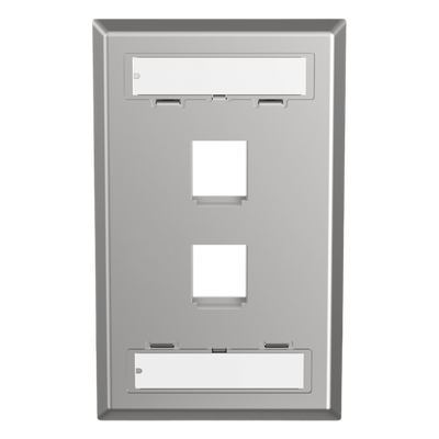 Placa de Pared Vertical, Salida Para 2 Puertos Keystone, Con Espacios Para Etiquetas, de Acero Inoxidable