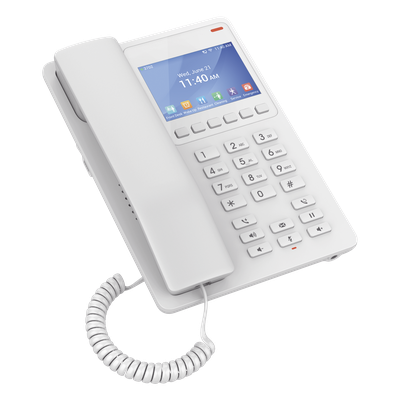 Teléfono IP Hotelero con pantalla LCD a color, 2 líneas SIP con 2 cuentas, codec Opus, IPV4/IPV6, color blanco, con gest