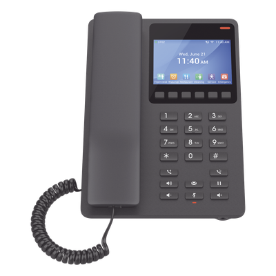 Teléfono IP Hotelero Wi-Fi, 2 líneas SIP con 2 cuentas, codec Opus, IPV4/IPV6, color negro, con gestión en la nube GDMS