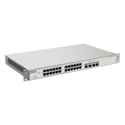 Switch Administrable Capa 3 con 24 puertos Gigabit PoE 802.3af/at + 4 SFP+ para fibra 10Gb, gestión gratuita desde la nu