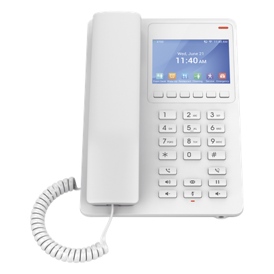 Teléfono IP Hotelero Wi-Fi, 2 líneas SIP con 2 cuentas, codec Opus, IPV4/IPV6, color blanco, con gestión en la nube GDMS
