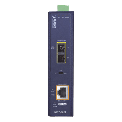Convertidor de medios industrial PoE+ 1000BASE-SX a 10/100/1000BASE-T 802.3at (SC,MM) -550 m