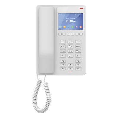 Teléfono IP Hotelero Wi-Fi, 2 líneas SIP con 2 cuentas, codec Opus, IPV4/IPV6, color blanco, con gestión en la nube GDMS