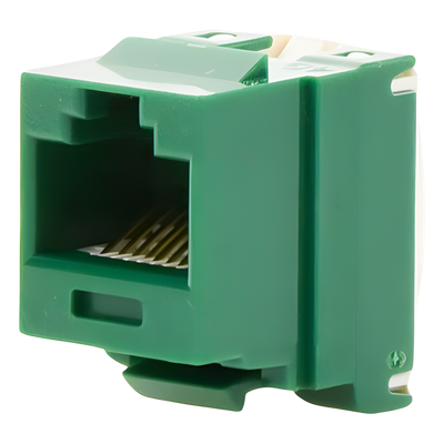 Conector Jack Estilo 110 (de Impacto), Tipo Keystone, Categoría 6, de 8 posiciones y 8 cables, Color Verde