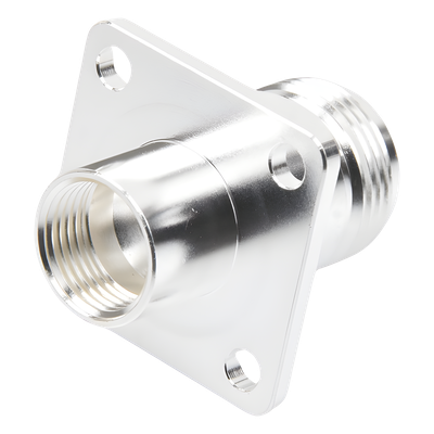 Conector N Hembra, montaje con 4 perforaciones a 18 mm.