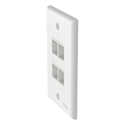Placa de Pared Vertical, Salida Para 4 Puertos Keystone, Color Blanco