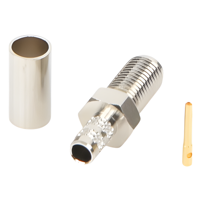 Conector SMA Hembra de Anillo Plegable para Cable RG-58/U, Niquel/ Oro / Teflón.
