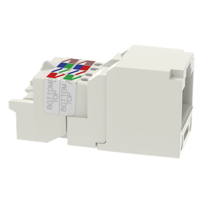 Conector Jack RJ45 Estilo TP, Mini-Com, Categoría 6, de 8 posiciones y 8 cables, Color Blanco Mate