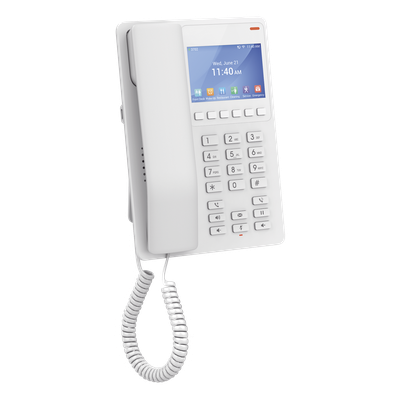 Teléfono IP Hotelero con pantalla LCD a color, 2 líneas SIP con 2 cuentas, codec Opus, IPV4/IPV6, color blanco, con gest