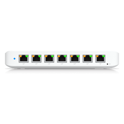 UniFi Switch Ultra 210W Administrable / 8 puertos GbE / (1) puerto POE++ IN opcional y (7) puertos POE+/ Wattaje depende