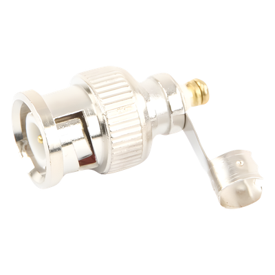 Conector BNC macho en 75 Ohm, para cable coaxial RG-59/ RG-6 con base de alivio negra de PVC.