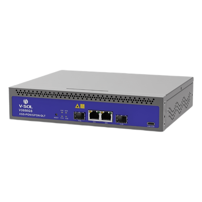OLT de 1 puerto Combo GPON/XG(S)PON con 3 puertos Uplink (2 puertos Gigabit Ethernet + 1 puerto SFP/SFP+), hasta 128 ONU