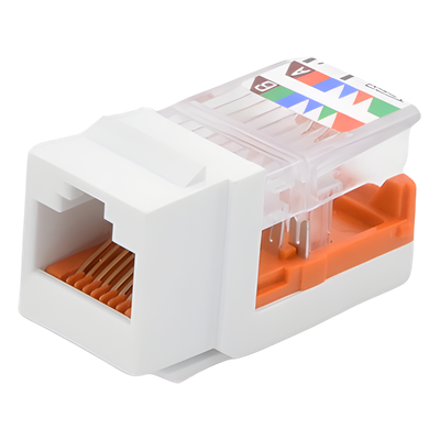 Conector Jack Estilo Leadframe, Tipo Keystone, Categoría 5e, de 8 posiciones y 8 cables, Color Blanco