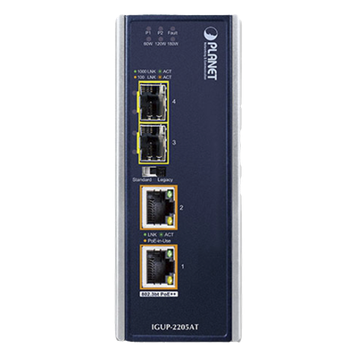 Convertidor de Medios Industrial de 2 Puertos SFP 100/1000X a 2 Puertos RJ45 10/100/1000T 802.3bt PoE++
