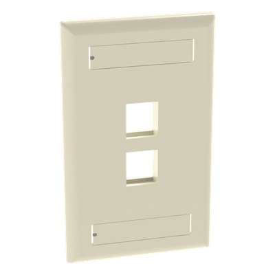 Placa de Pared Vertical, Salida Para 2 Puertos Keystone, Con Espacios Para Etiquetas, Color Marfil