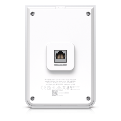 Access Point UniFi U6 In Wall/Montaje p/pared, WIFI 6 2.4 Y 5 Ghz, hasta 5.3 Gbps, 1 pto PoE In, 4 ptos secundarios (1 P