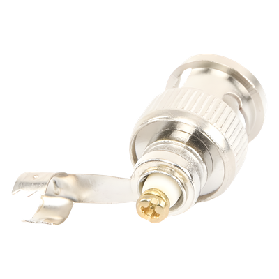 Conector BNC macho en 75 Ohm, para cable coaxial RG-59/ RG-6 con base de alivio negra de PVC.
