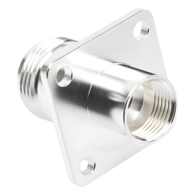 Conector N Hembra, montaje con 4 perforaciones a 18 mm.