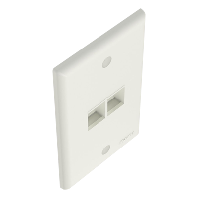 Placa de Pared Vertical, Salida Para 2 Puertos Keystone, Color Blanco Mate