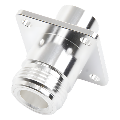 Conector N Hembra, montaje con 4 perforaciones a 18 mm.