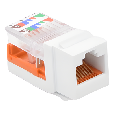 Conector Jack Estilo Leadframe, Tipo Keystone, Categoría 5e, de 8 posiciones y 8 cables, Color Blanco